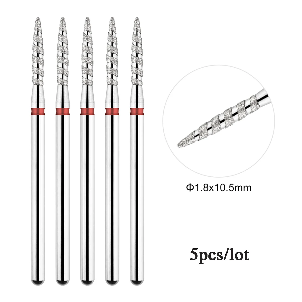 5Pcs/lot Diamond Nail Bits Tornado Flame Cuticle Drill Bit Pro Russian Electric File Bits for Nail Manicure and Pedicure 3/32''