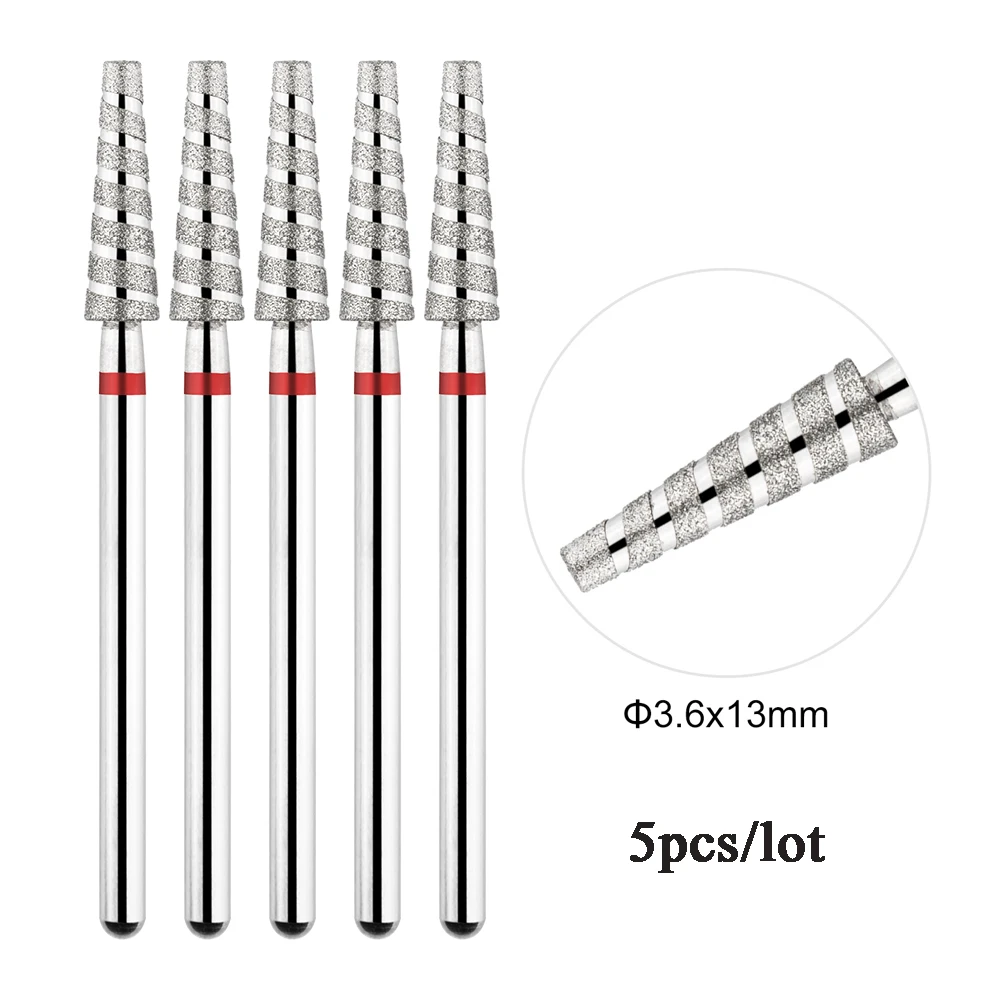 5Pcs/lot Diamond Nail Bits Tornado Flame Cuticle Drill Bit Pro Russian Electric File Bits for Nail Manicure and Pedicure 3/32''