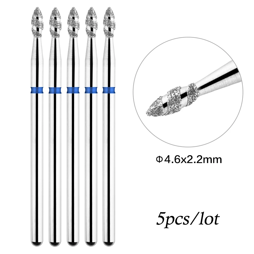 5Pcs/lot Diamond Nail Bits Tornado Flame Cuticle Drill Bit Pro Russian Electric File Bits for Nail Manicure and Pedicure 3/32''