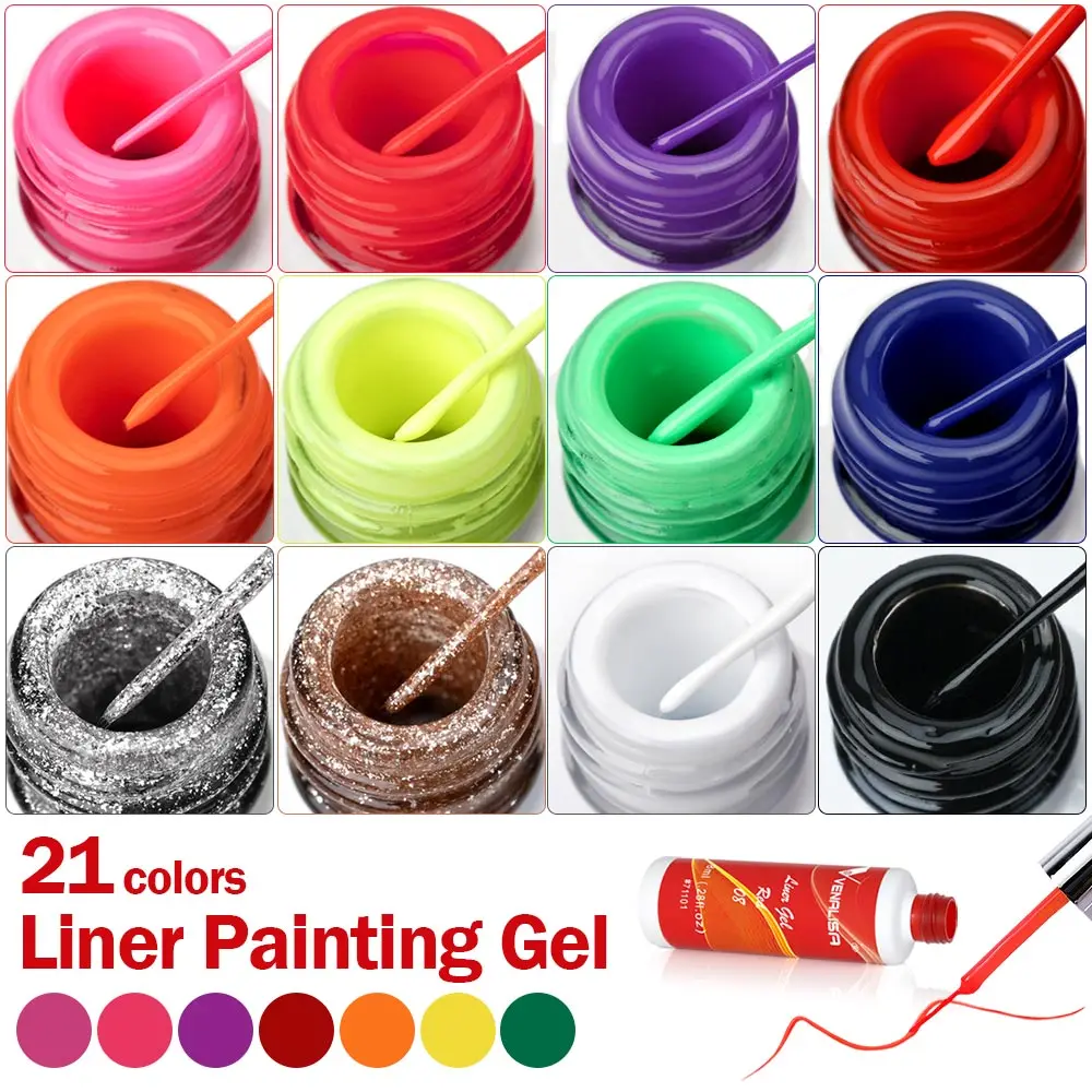 8ml VENALISA Liner Gel White Line French Nail Gel Polish 21 Colors Soak Off UV/LED Painting Gel Beautiful Semi Permanent Varnish