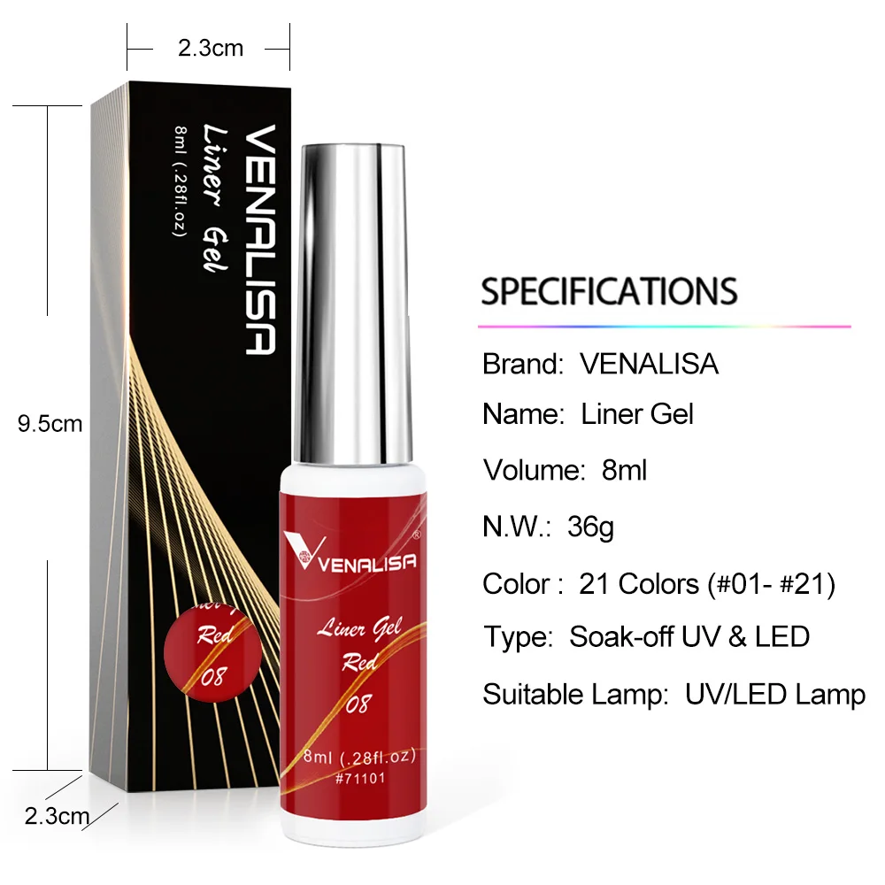 8ml VENALISA Liner Gel White Line French Nail Gel Polish 21 Colors Soak Off UV/LED Painting Gel Beautiful Semi Permanent Varnish