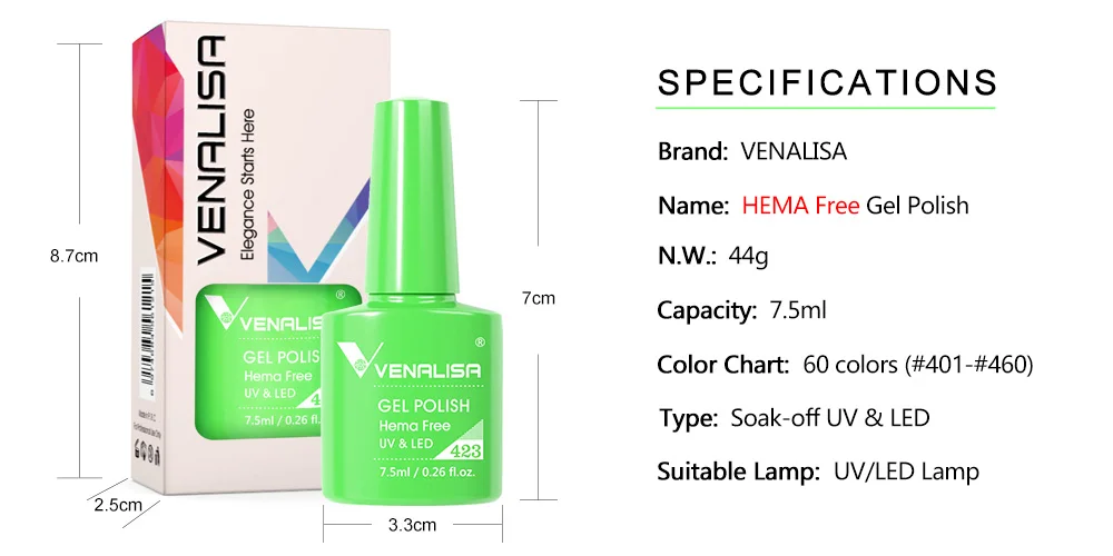 VENALISA 7.5ml Nail Gel Polish VIP5 HEMA Free Semi Permanent Soak off UV LED Nail Gel Varnish Full Coverage Nail Gel Lacquer