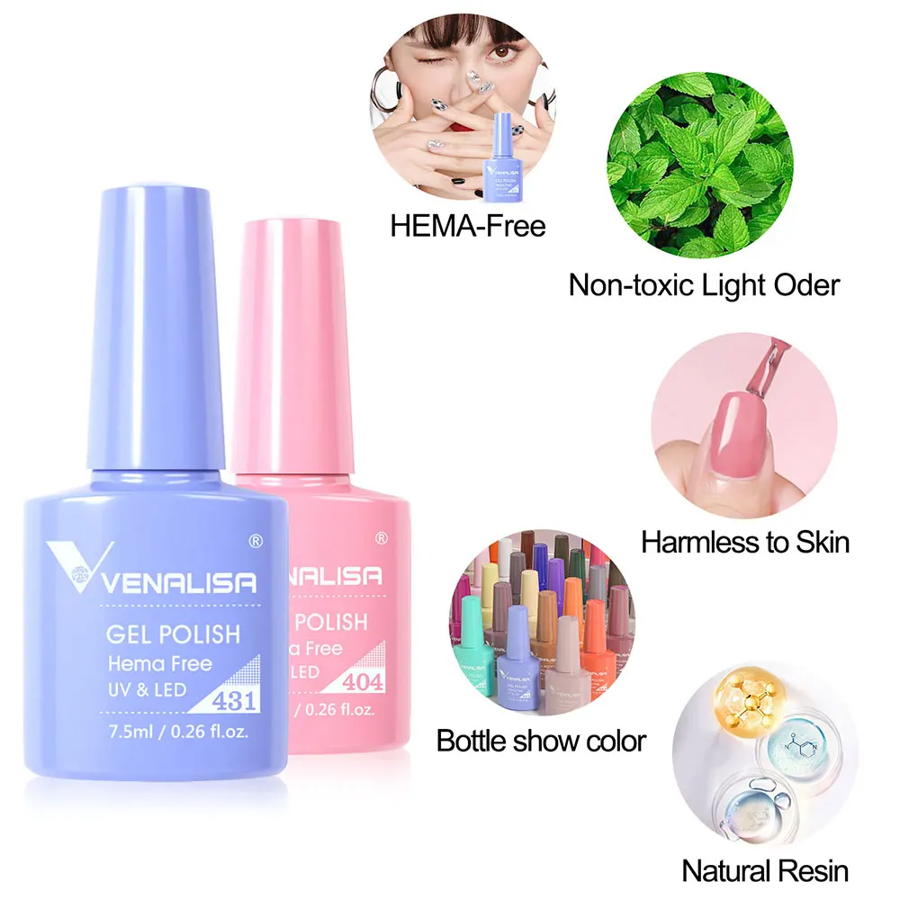 VENALISA 7.5ml Nail Gel Polish VIP5 HEMA Free Semi Permanent Soak off UV LED Nail Gel Varnish Full Coverage Nail Gel Lacquer