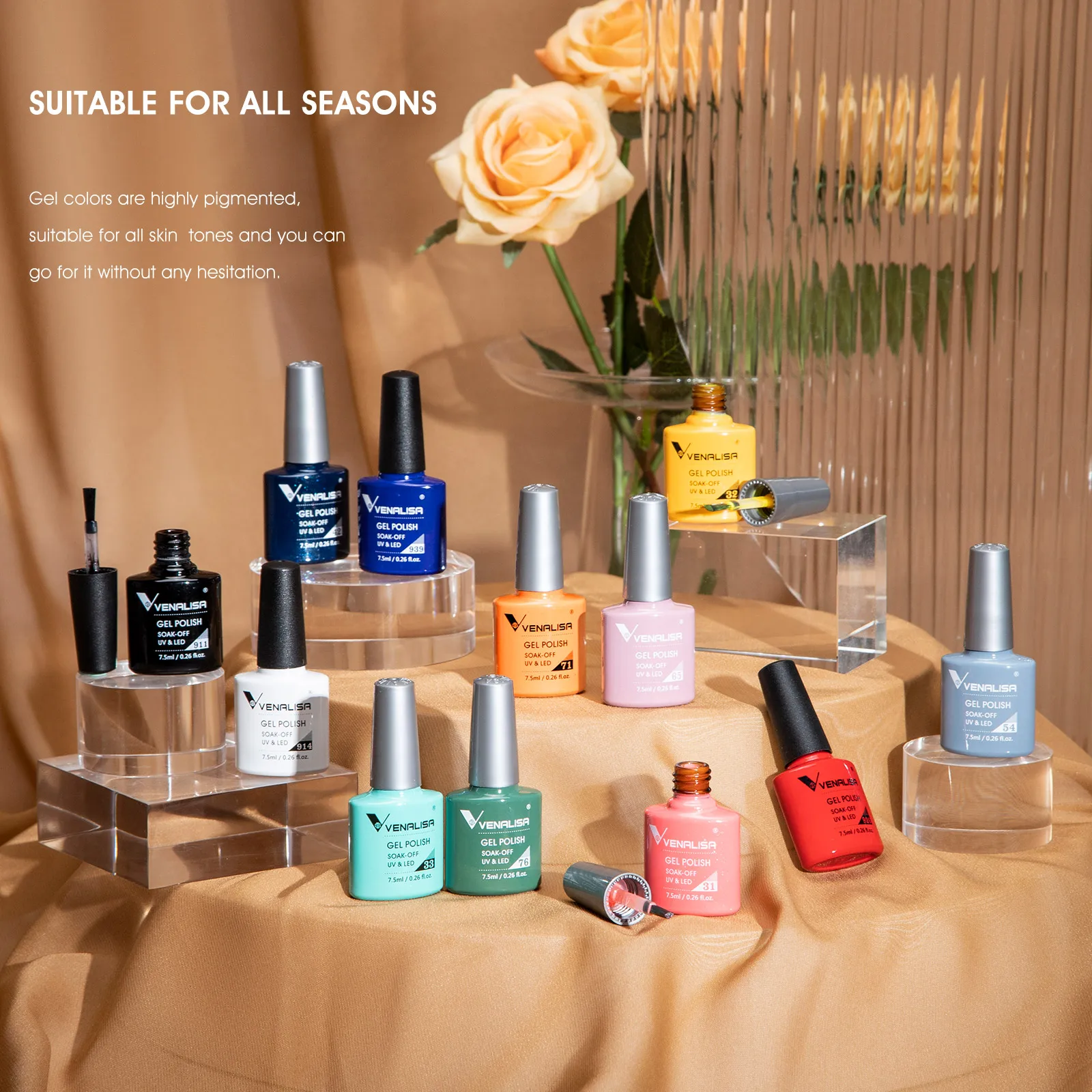 VENALISA 7.5ml Nail Gel Polish VIP5 HEMA Free Semi Permanent Soak off UV LED Nail Gel Varnish Full Coverage Nail Gel Lacquer