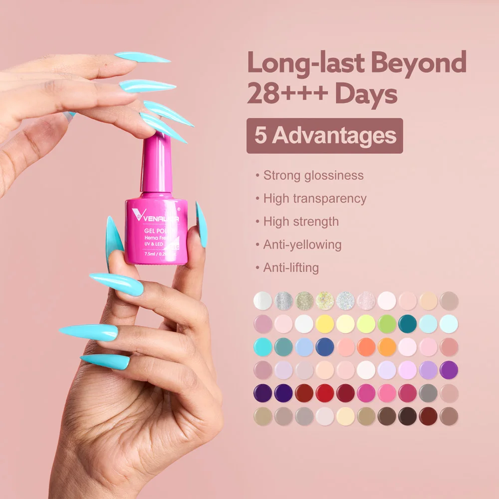 VENALISA 7.5ml Nail Gel Polish VIP5 HEMA Free Semi Permanent Soak off UV LED Nail Gel Varnish Full Coverage Nail Gel Lacquer