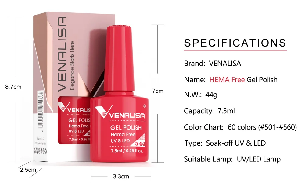VENALISA 7.5ml Nail Gel Polish VIP5 HEMA Free Semi Permanent Soak off UV LED Nail Gel Varnish Full Coverage Nail Gel Lacquer
