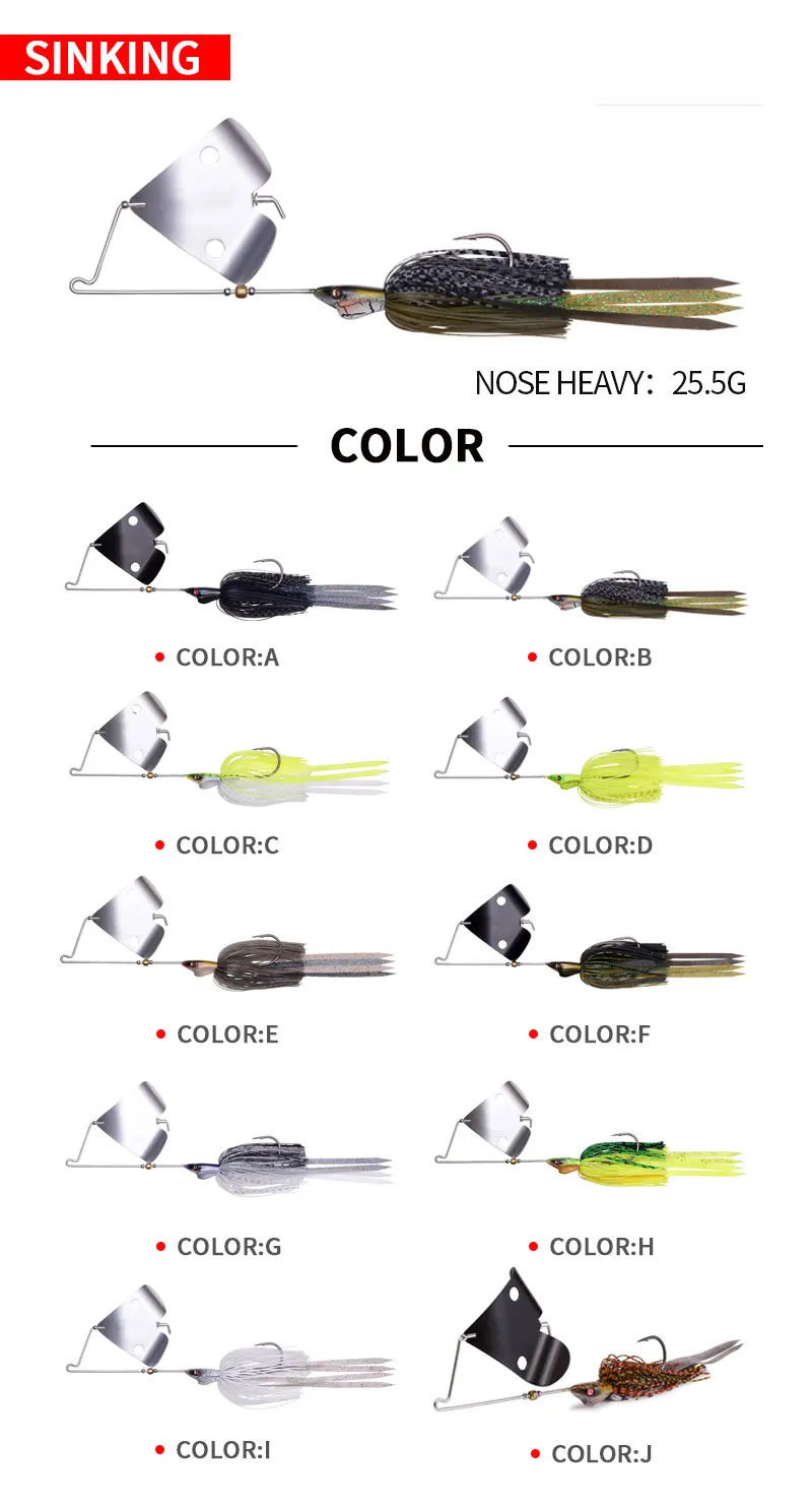 New Style 25.5G Spinnerbait Bladed Swimbait Jig Head Silicone Skirt Carp Fishing Buzz Artificial Bait Metal Spoon Jigging Lure