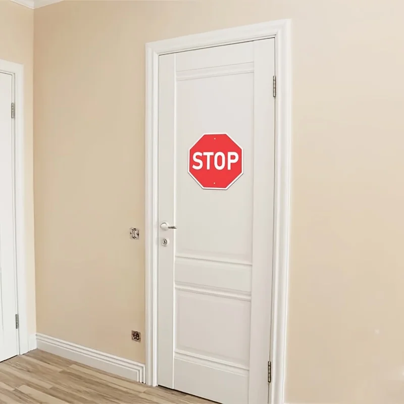 1pc, Stop Pink Sign Bedroom Decor, Red Street Traffic Metal Sign, Fun Magical Room Decor, UV And Waterproof Outdoor Black Tin Si