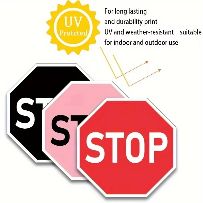 1pc, Stop Pink Sign Bedroom Decor, Red Street Traffic Metal Sign, Fun Magical Room Decor, UV And Waterproof Outdoor Black Tin Si