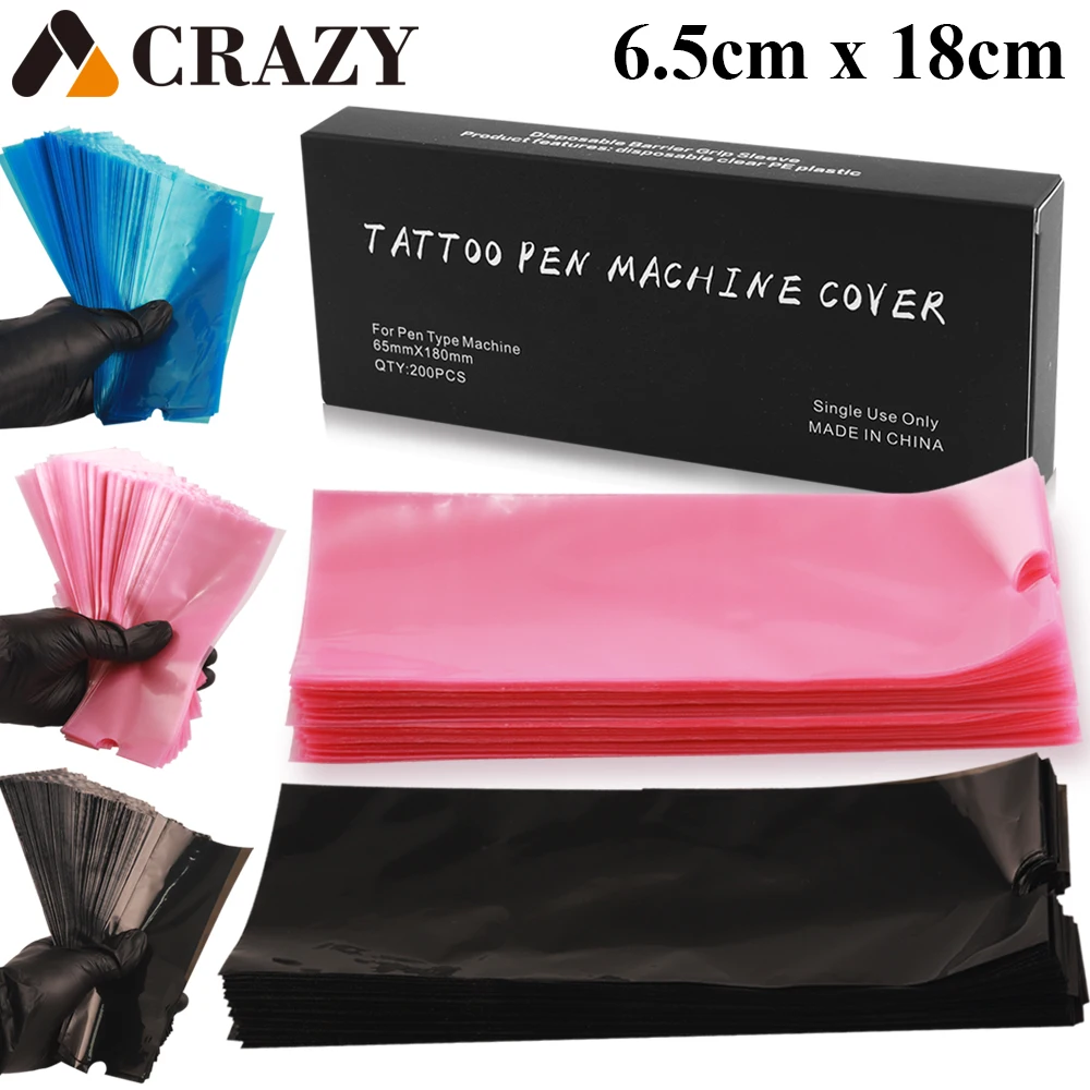 200/100/50pcs Big Size Tattoo Pen Bags Tattoo Pen Machine Sleeve Covers Black/Blue/Pink Clip Cord Sleeves Tattoo Accessories