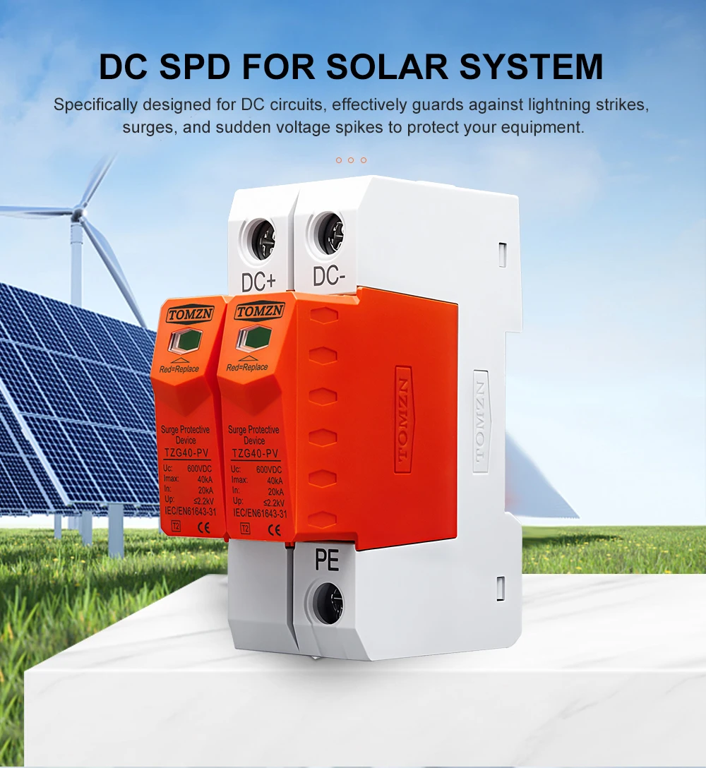 TOMZN SPD DC 1000V 800V 600V 500V 10kA~20kA 20kA~40kA House Surge Protector Protective Low-voltage Arrester Device PV OBO