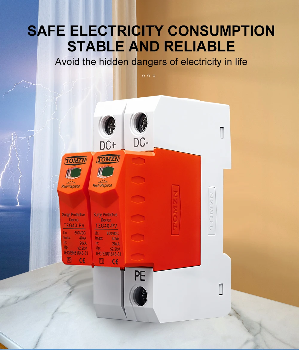 TOMZN SPD DC 1000V 800V 600V 500V 10kA~20kA 20kA~40kA House Surge Protector Protective Low-voltage Arrester Device PV OBO