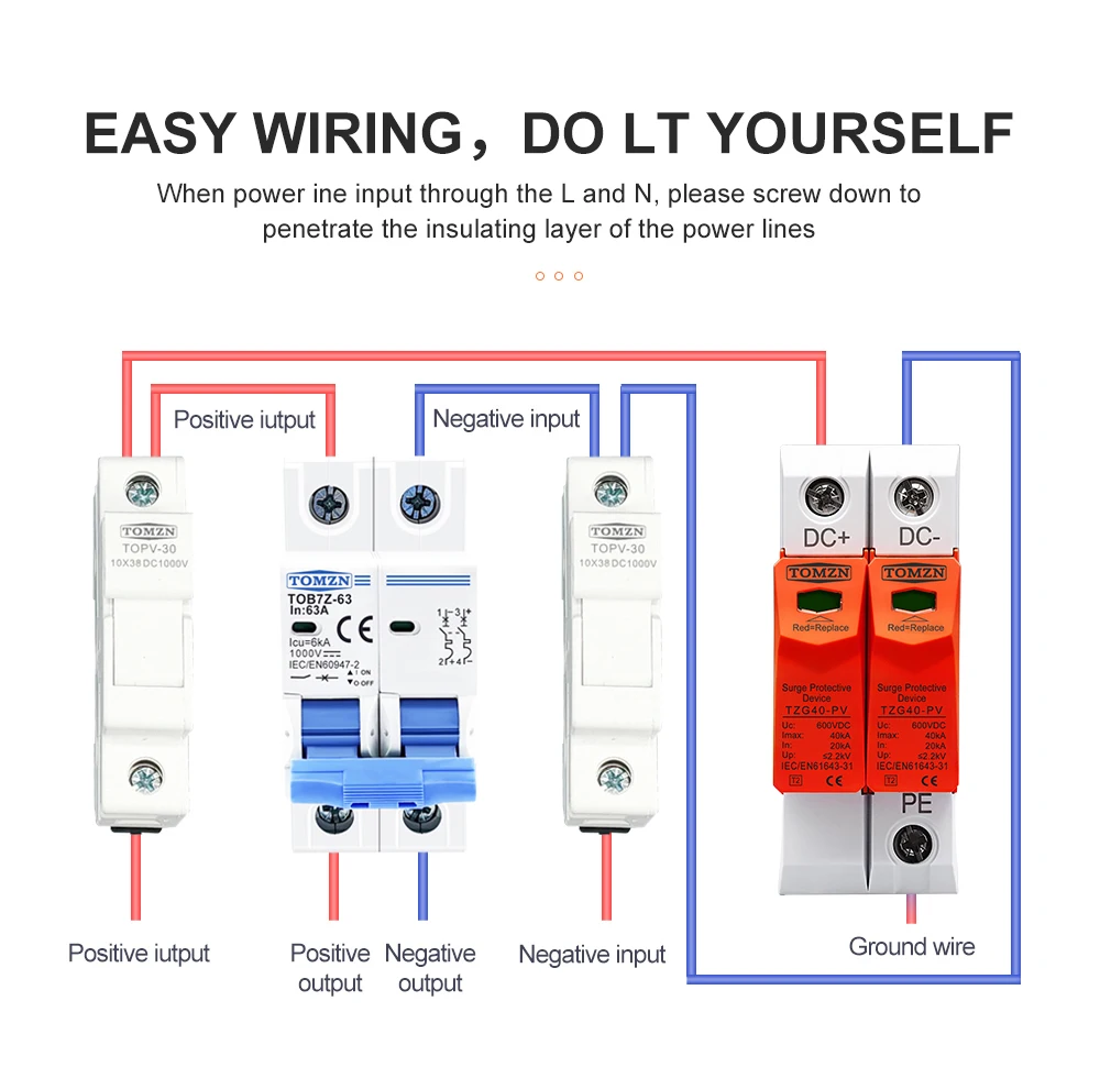 TOMZN SPD DC 1000V 800V 600V 500V 10kA~20kA 20kA~40kA House Surge Protector Protective Low-voltage Arrester Device PV OBO