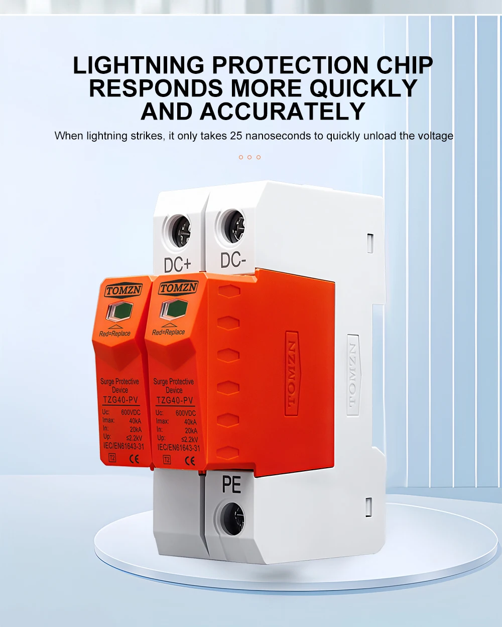 TOMZN SPD DC 1000V 800V 600V 500V 10kA~20kA 20kA~40kA House Surge Protector Protective Low-voltage Arrester Device PV OBO
