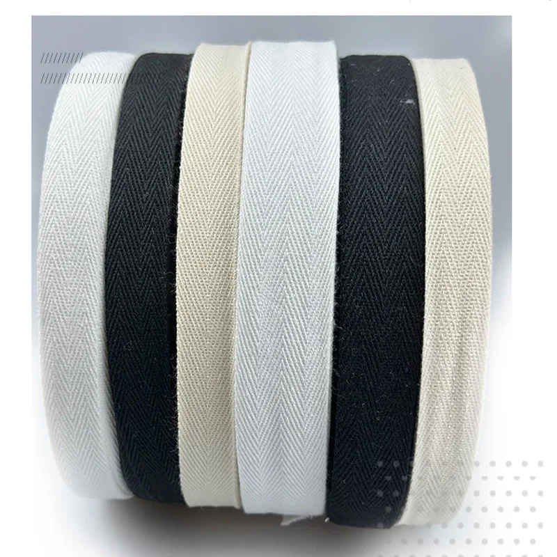 5Yd Cotton Woven Tape With Herringbone Pattern Edging Strip Black White Beige Twill Binding Ribbon Webbing Tape Sewing Supplies