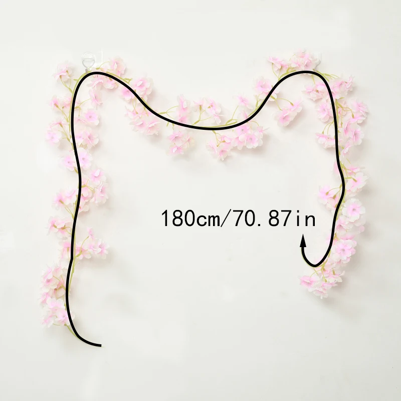 Artificial Sakura Flowers Vine Hanging Fake Floral Garland Home Garden Wedding Arch Party Cherry Blossom Wall Decor Arrangement