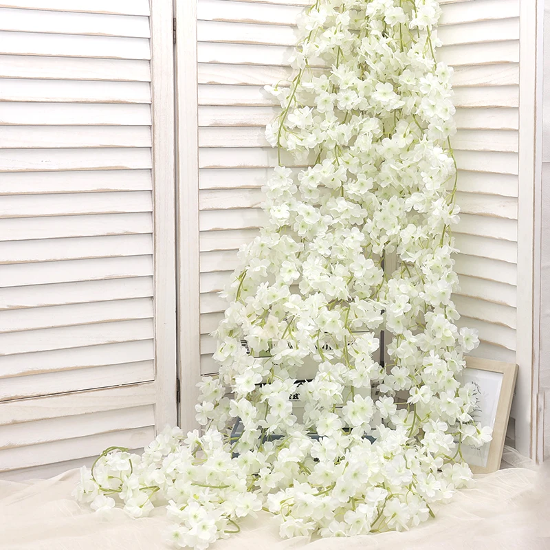 Artificial Sakura Flowers Vine Hanging Fake Floral Garland Home Garden Wedding Arch Party Cherry Blossom Wall Decor Arrangement