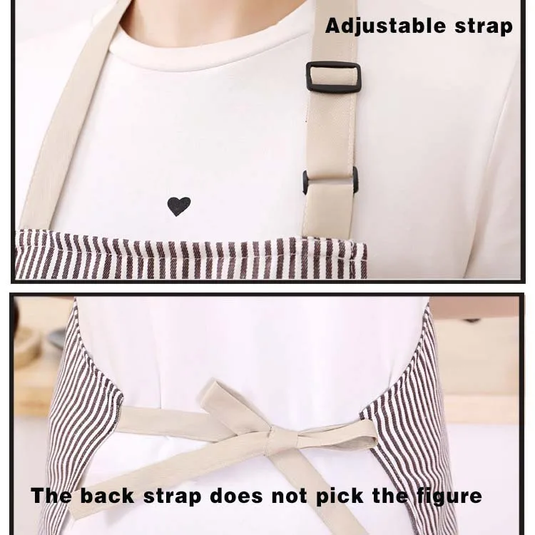 White Black Striped Man Woman Home Restaurant Kitchen Baking Nail Bib Oil Repellent Work Apron 2 Pockets Adjustable Clean Apron