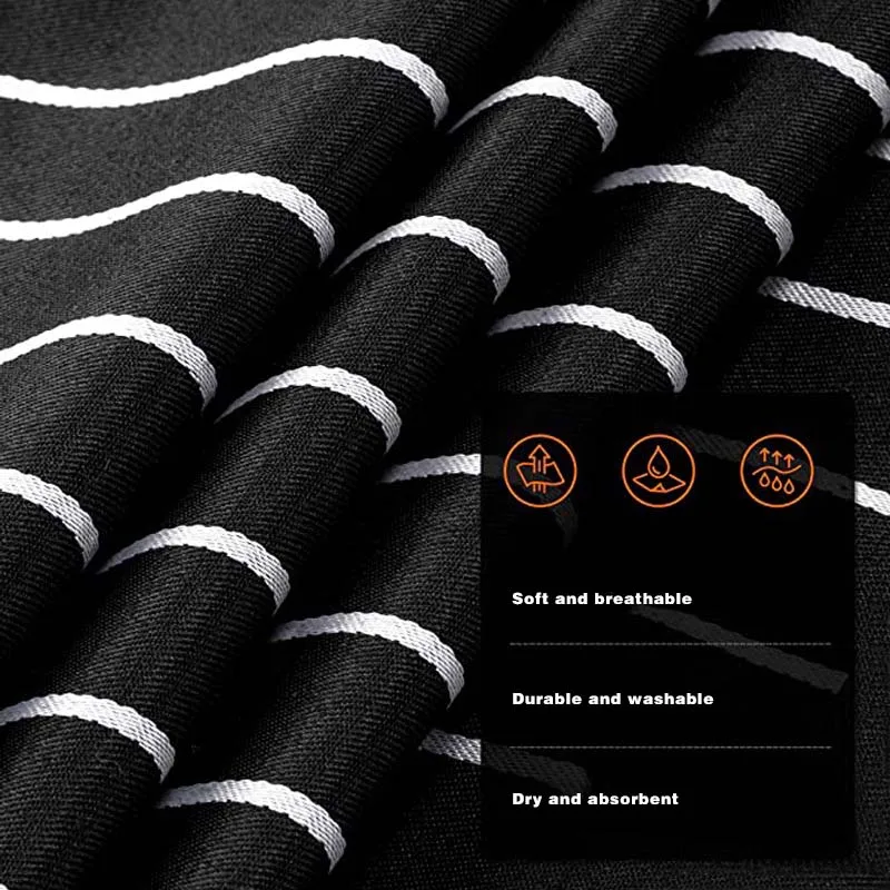 White Black Striped Man Woman Home Restaurant Kitchen Baking Nail Bib Oil Repellent Work Apron 2 Pockets Adjustable Clean Apron