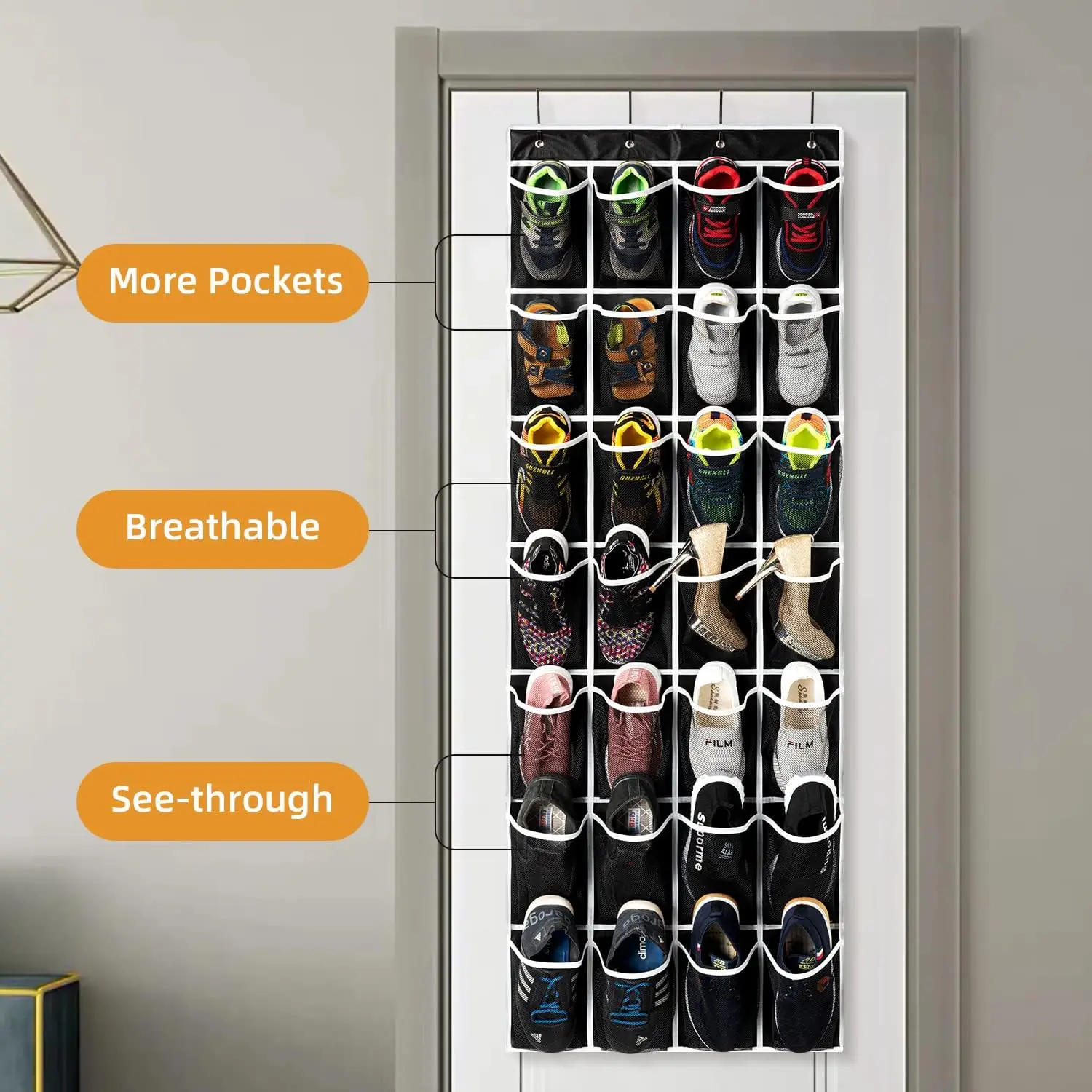 40/35/28 Pockets Shoes Organizer Rack Hanging Organizer Space Saver Hanging Over The Door Behind Closet Organizer Storage Hanger