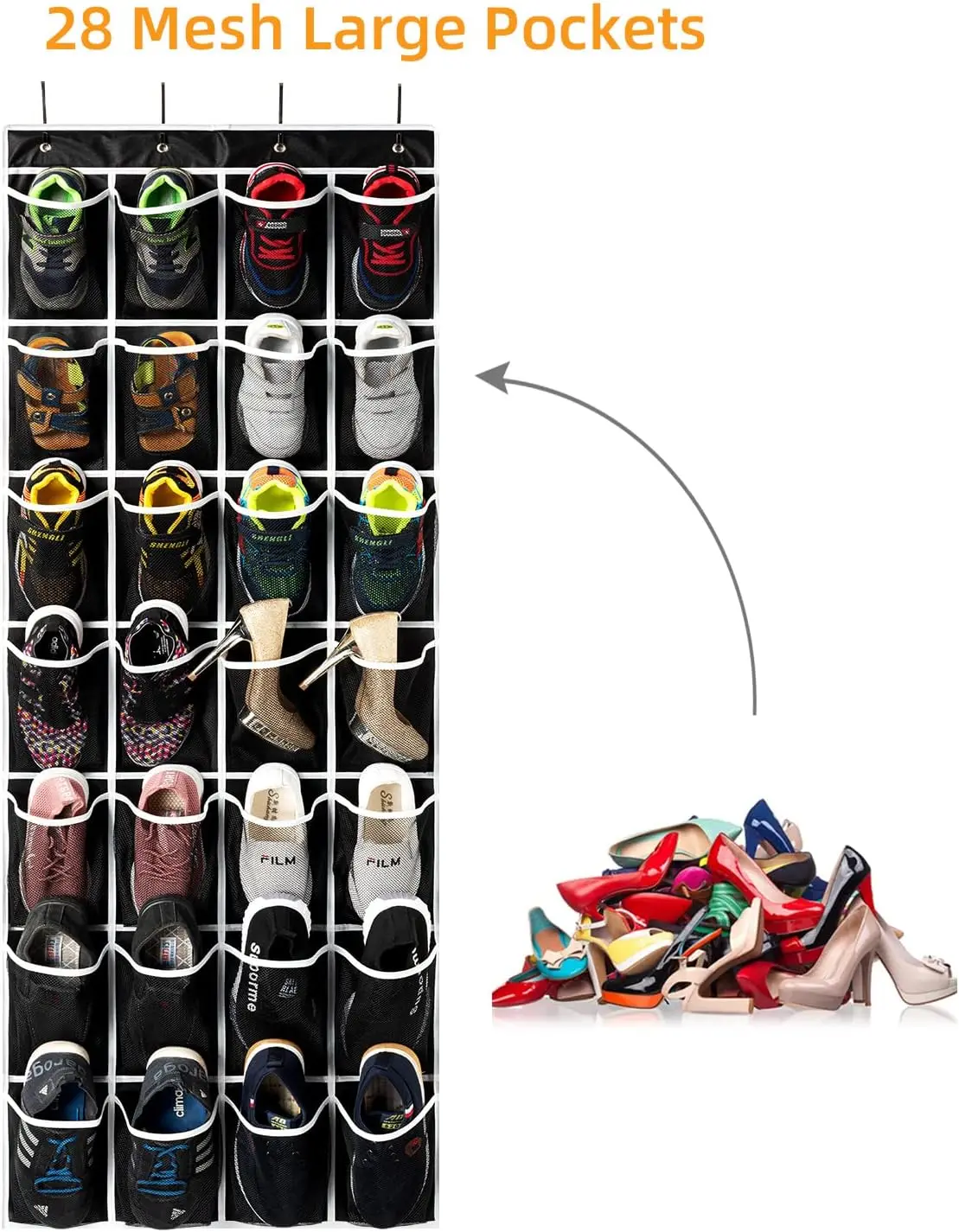 40/35/28 Pockets Shoes Organizer Rack Hanging Organizer Space Saver Hanging Over The Door Behind Closet Organizer Storage Hanger