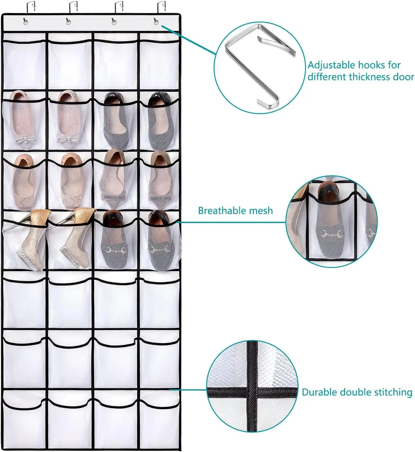 40/35/28 Pockets Shoes Organizer Rack Hanging Organizer Space Saver Hanging Over The Door Behind Closet Organizer Storage Hanger