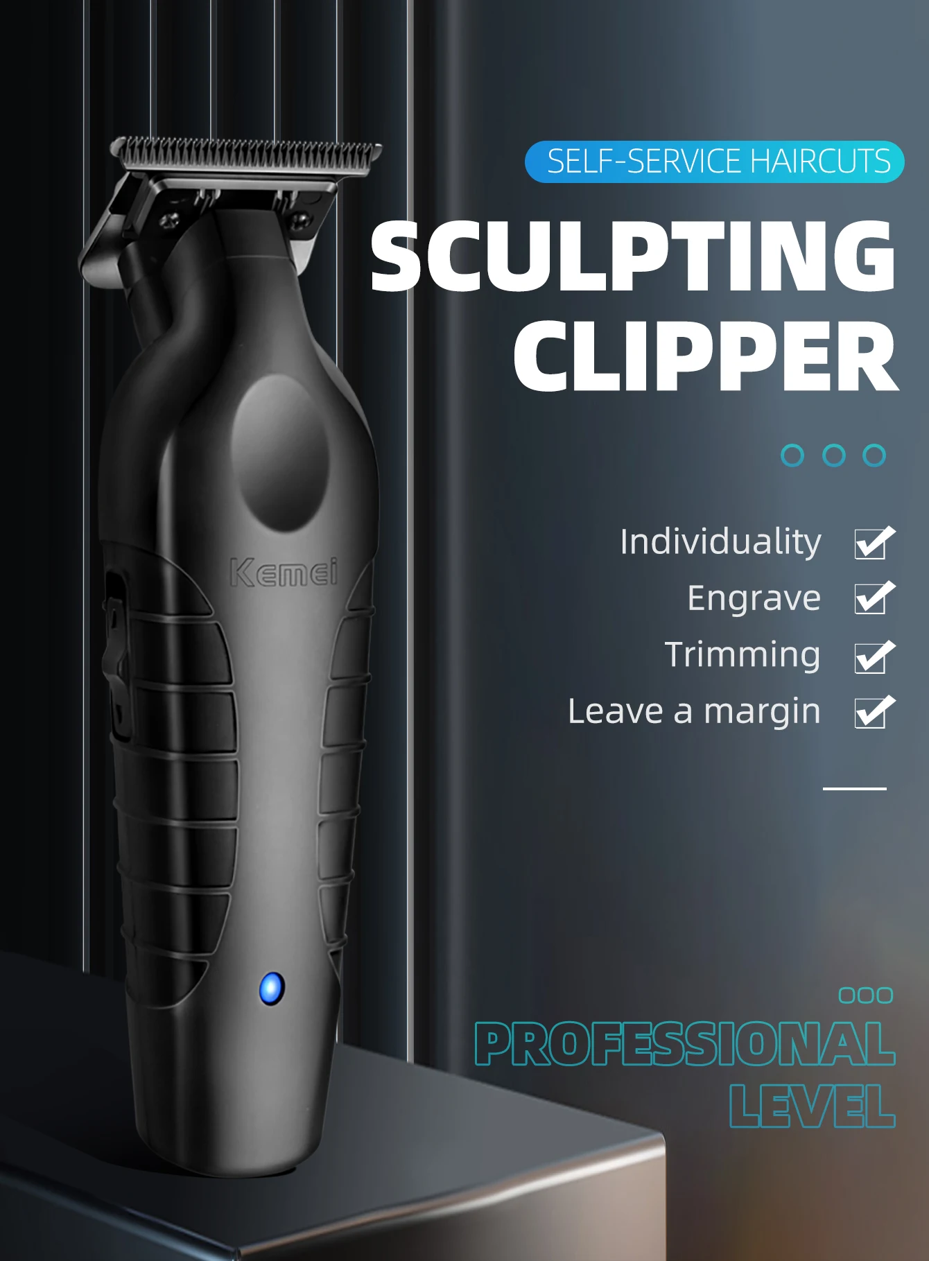 Kemei KM2299 Professional Hair Clipper 0mm Zero Gapped Carving Clipper Men's Cordless Hair Trimmer Electric Hair Cutting Machine