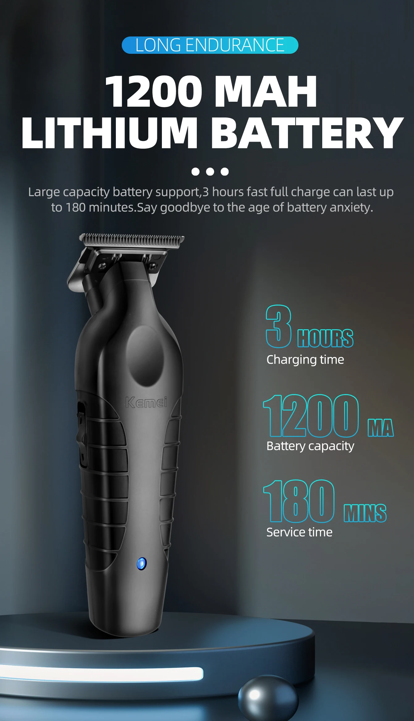 Kemei KM2299 Professional Hair Clipper 0mm Zero Gapped Carving Clipper Men's Cordless Hair Trimmer Electric Hair Cutting Machine