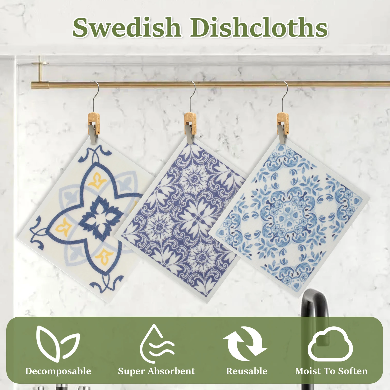 5/6/12PCS Kitchen Dish Towels Absorbent Swedish Dishcloths Kitchen Dish Rags Soft Non-woven Cloths for Washing Dishes Cleaning