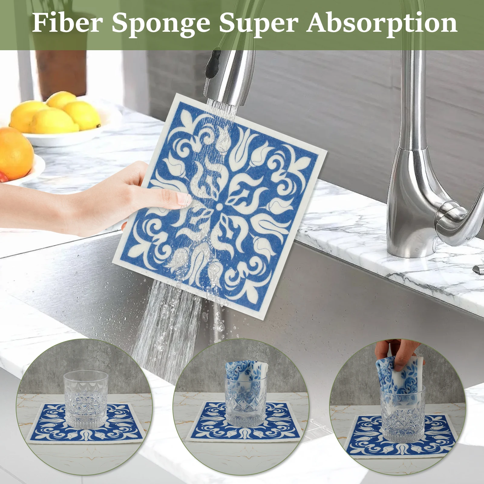 5/6/12PCS Kitchen Dish Towels Absorbent Swedish Dishcloths Kitchen Dish Rags Soft Non-woven Cloths for Washing Dishes Cleaning