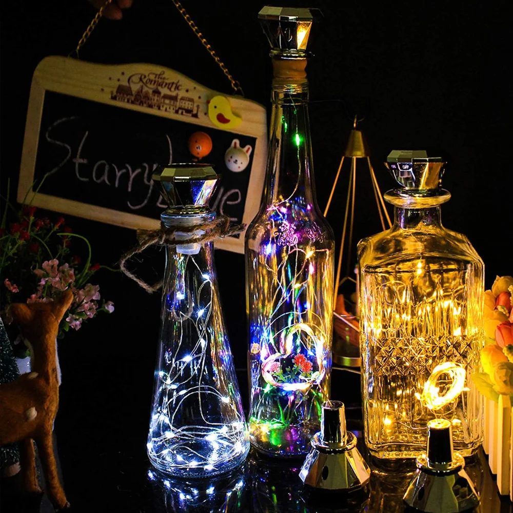 Solar Diamond Shaped Wine Bottle Lights 2M 20LED Waterproof Multicolor Fairy Light String for Garden, Terrace, Party Decoration