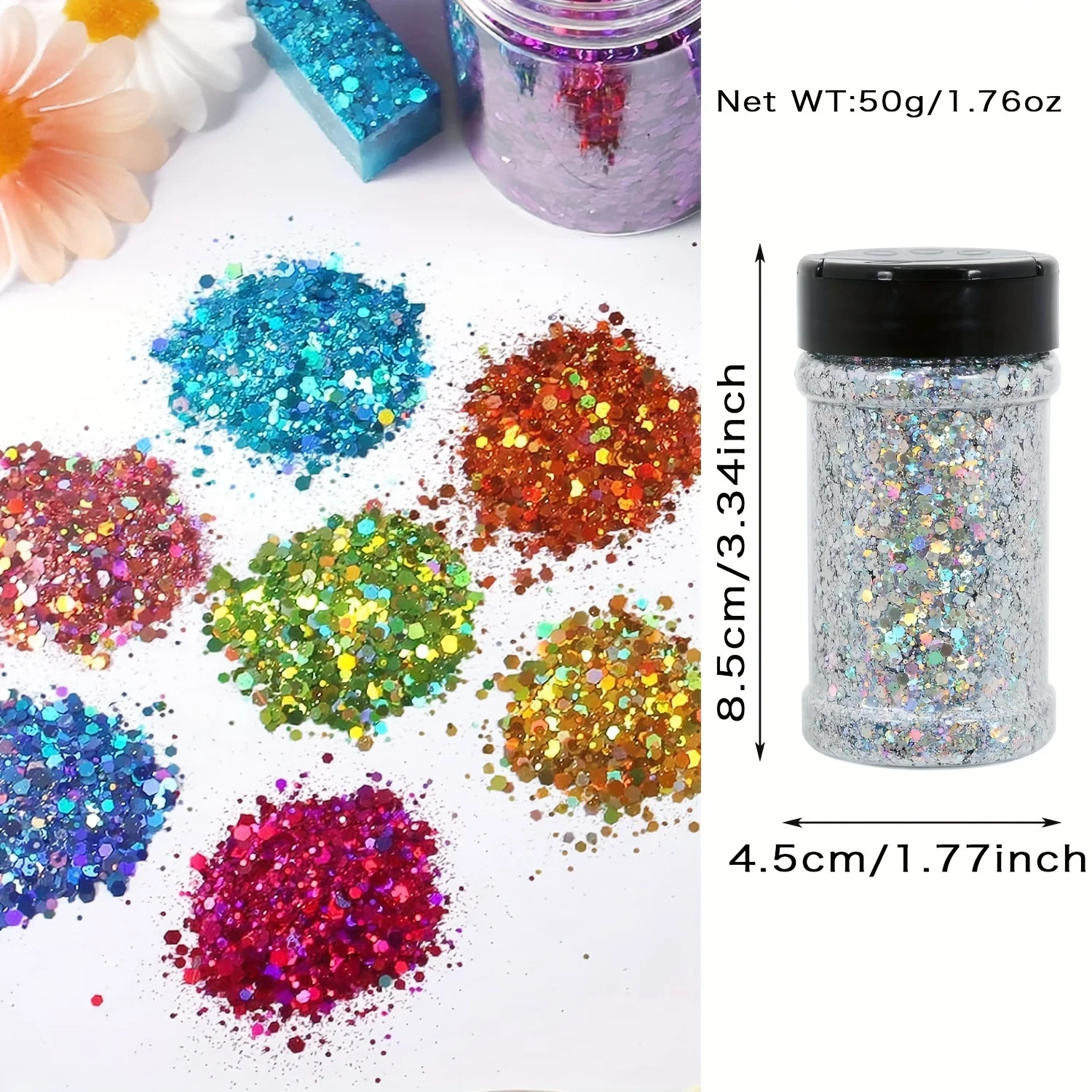 Holographic Chunky Glitter Sequins, 50g, Mixed Size Laser Sparkle Flakes For DIY Nail Hair Skin,Music Festival