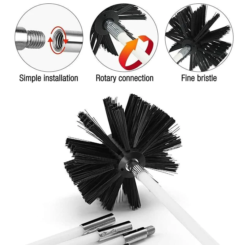 Flexible Chimney Sweep Set Flue Sweeping Brush & Rod Kit Soot Cleaning Rods Nylon Brush Cleaning Tool Kit