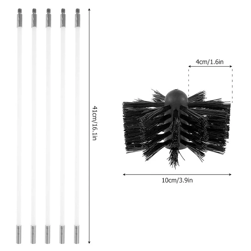 Flexible Chimney Sweep Set Flue Sweeping Brush & Rod Kit Soot Cleaning Rods Nylon Brush Cleaning Tool Kit