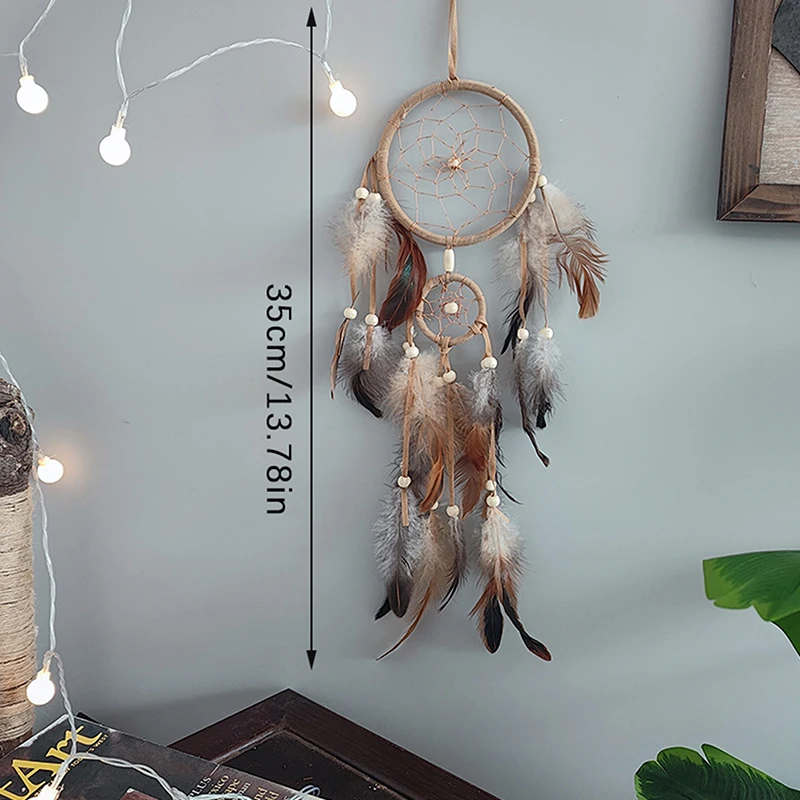 1 Pc Indian Dream Catcher with Brown Feathers - Wall Hanging Dream Catcher Bedroom Accessories - Wind Chime Dream Catcher