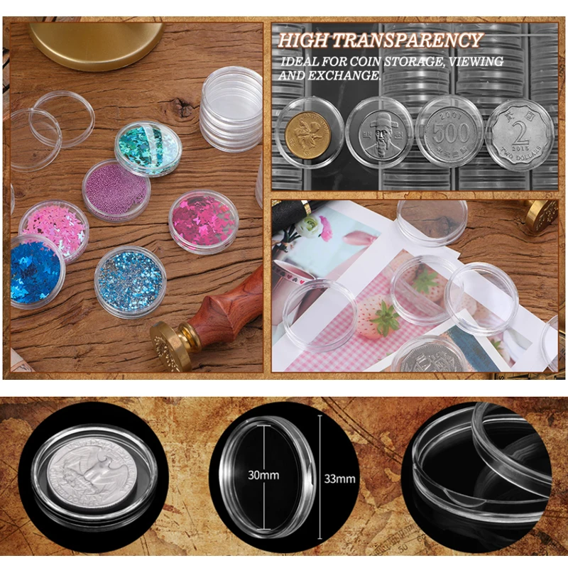 10/100p 21-46mm Transparent Plastic COINN Holder COINN Collecting Box Case for COINN Storage Capsules Protection Boxes Container