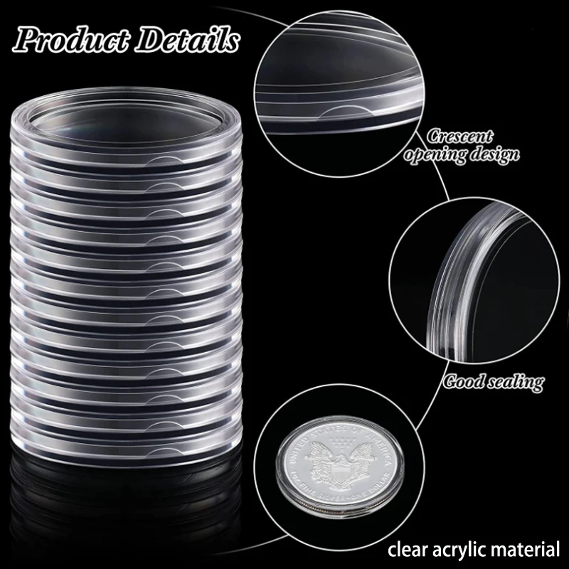 10/100p 21-46mm Transparent Plastic COINN Holder COINN Collecting Box Case for COINN Storage Capsules Protection Boxes Container