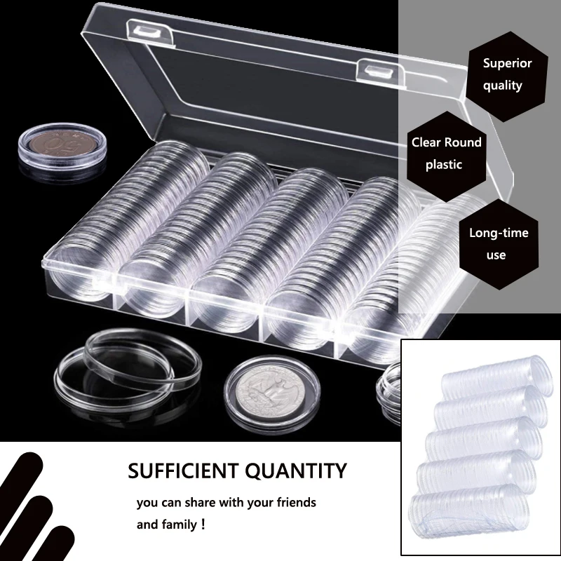 10/100p 21-46mm Transparent Plastic COINN Holder COINN Collecting Box Case for COINN Storage Capsules Protection Boxes Container