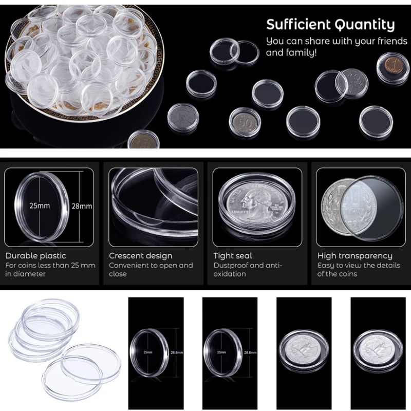 10/100p 21-46mm Transparent Plastic COINN Holder COINN Collecting Box Case for COINN Storage Capsules Protection Boxes Container