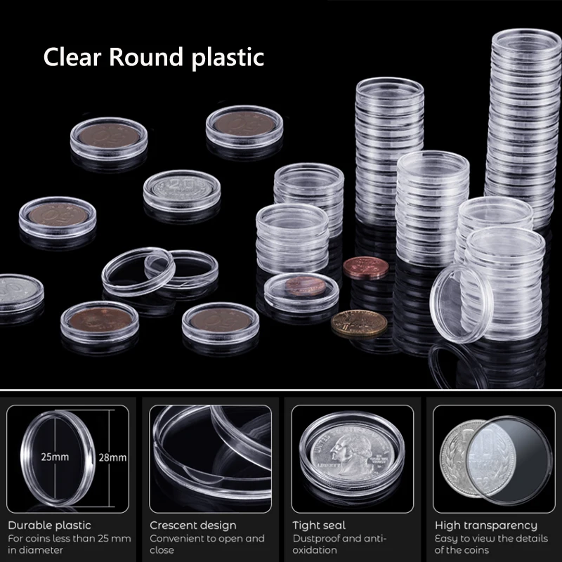 10/100p 21-46mm Transparent Plastic COINN Holder COINN Collecting Box Case for COINN Storage Capsules Protection Boxes Container