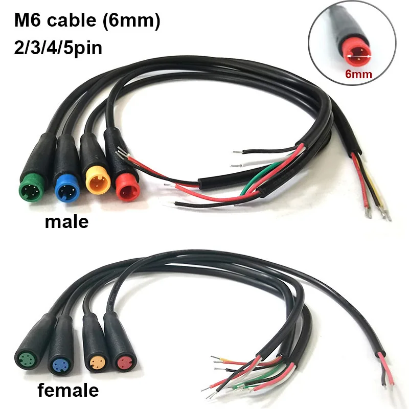 6mm M6 2/3/4/5 Pin core male female Electric ebike Butt Plug power Cable Connector waterproof Scooter Brake Signal Sensor
