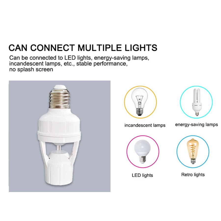 E27 LED Bulb Motion Sensor Switch Lamp Holder PIR Smart Light Switch Human Body Infrared Lamp Socket Motion Detector Lamp Base