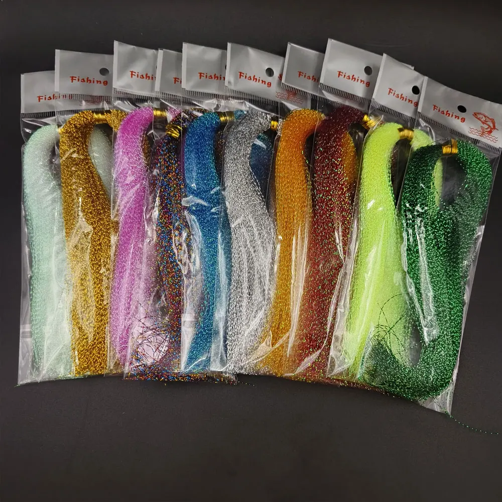 5pcs fly fishing line crystal twisted holographic tinsel 10colors for making jig hook lure files decorating lure making material