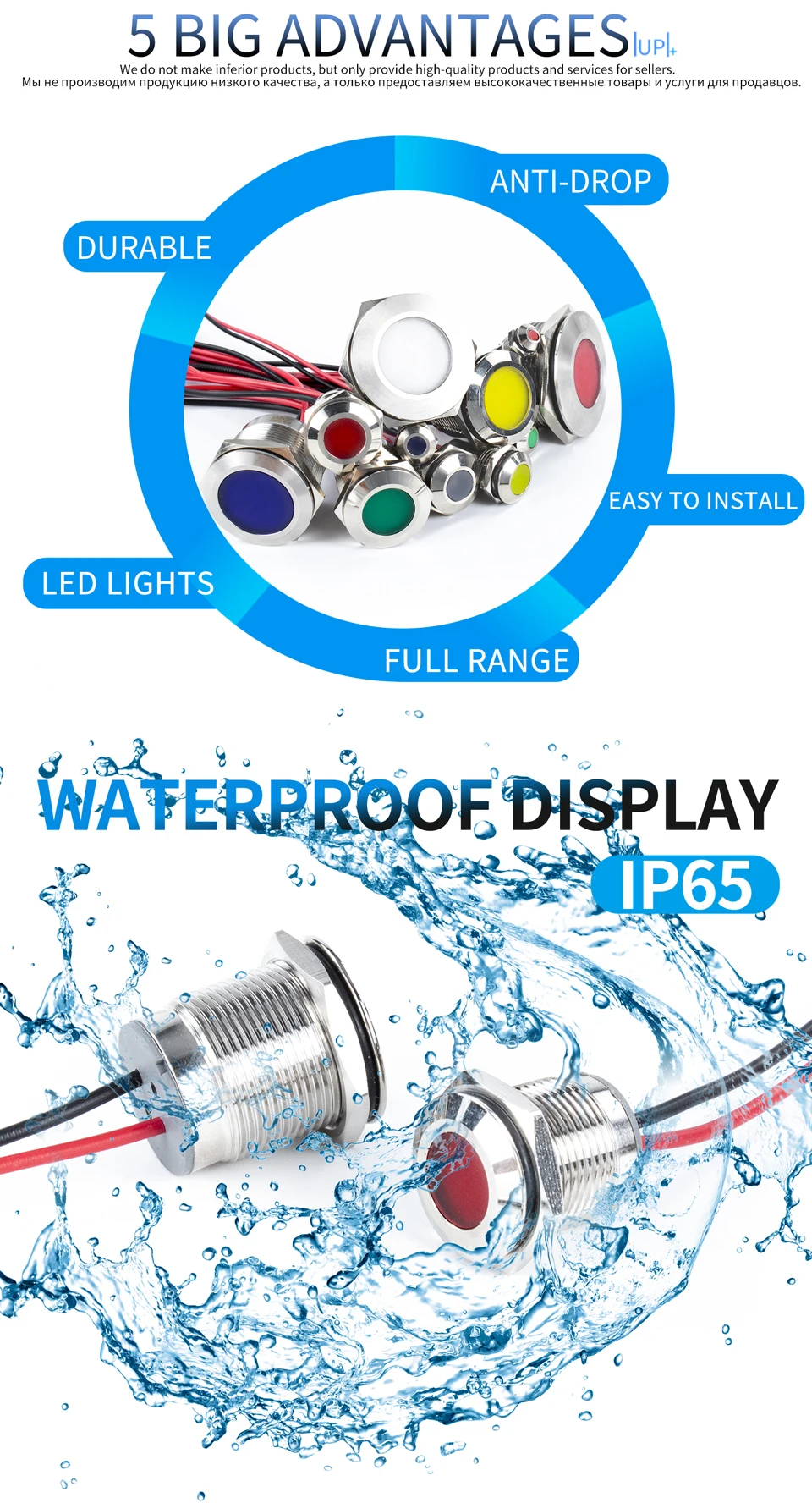 6mm 8mm 10mm 12mm 14mm Metal LED Warning Indicator Light Signal Lamp Pilot Wire 3-6 12-24 220V Waterproof IP65 Red Green Blue