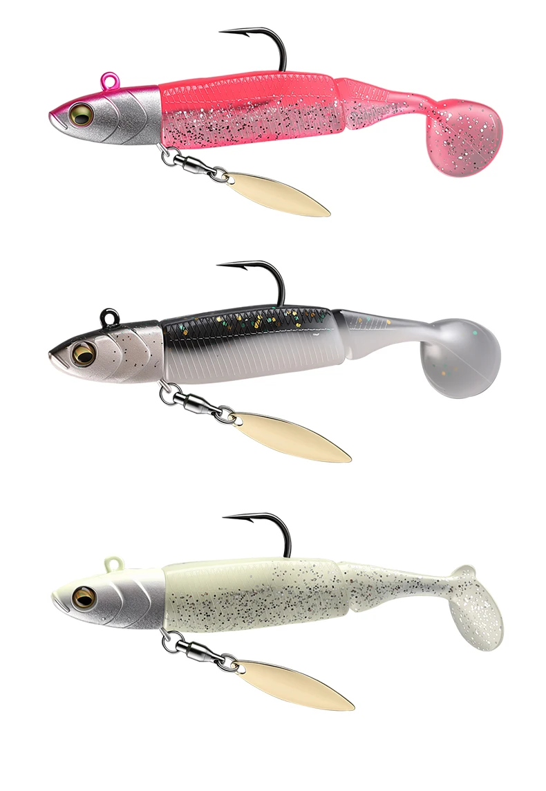 TAIYU Jig Head Soft Fishing Lures 21g T-tail Silicone Lure Wobblers Metal Spinner Spoon Bait For Pike Trout Bass Fishing Tackle
