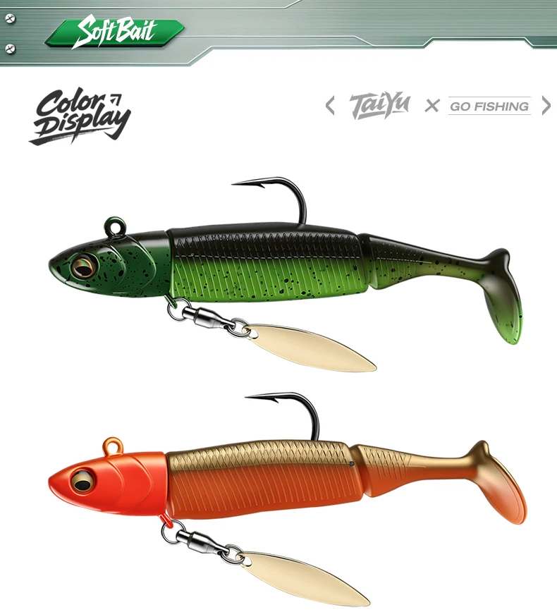TAIYU Jig Head Soft Fishing Lures 21g T-tail Silicone Lure Wobblers Metal Spinner Spoon Bait For Pike Trout Bass Fishing Tackle