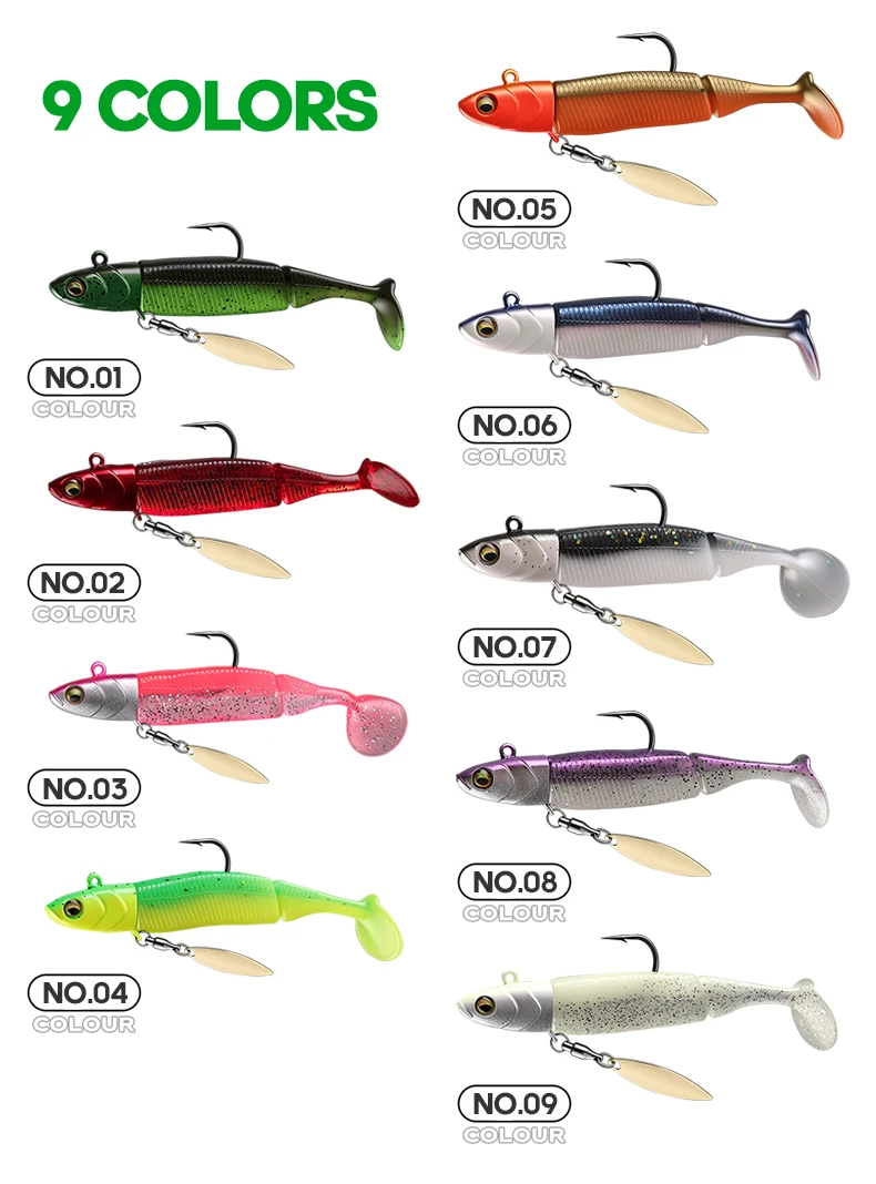 TAIYU Jig Head Soft Fishing Lures 21g T-tail Silicone Lure Wobblers Metal Spinner Spoon Bait For Pike Trout Bass Fishing Tackle