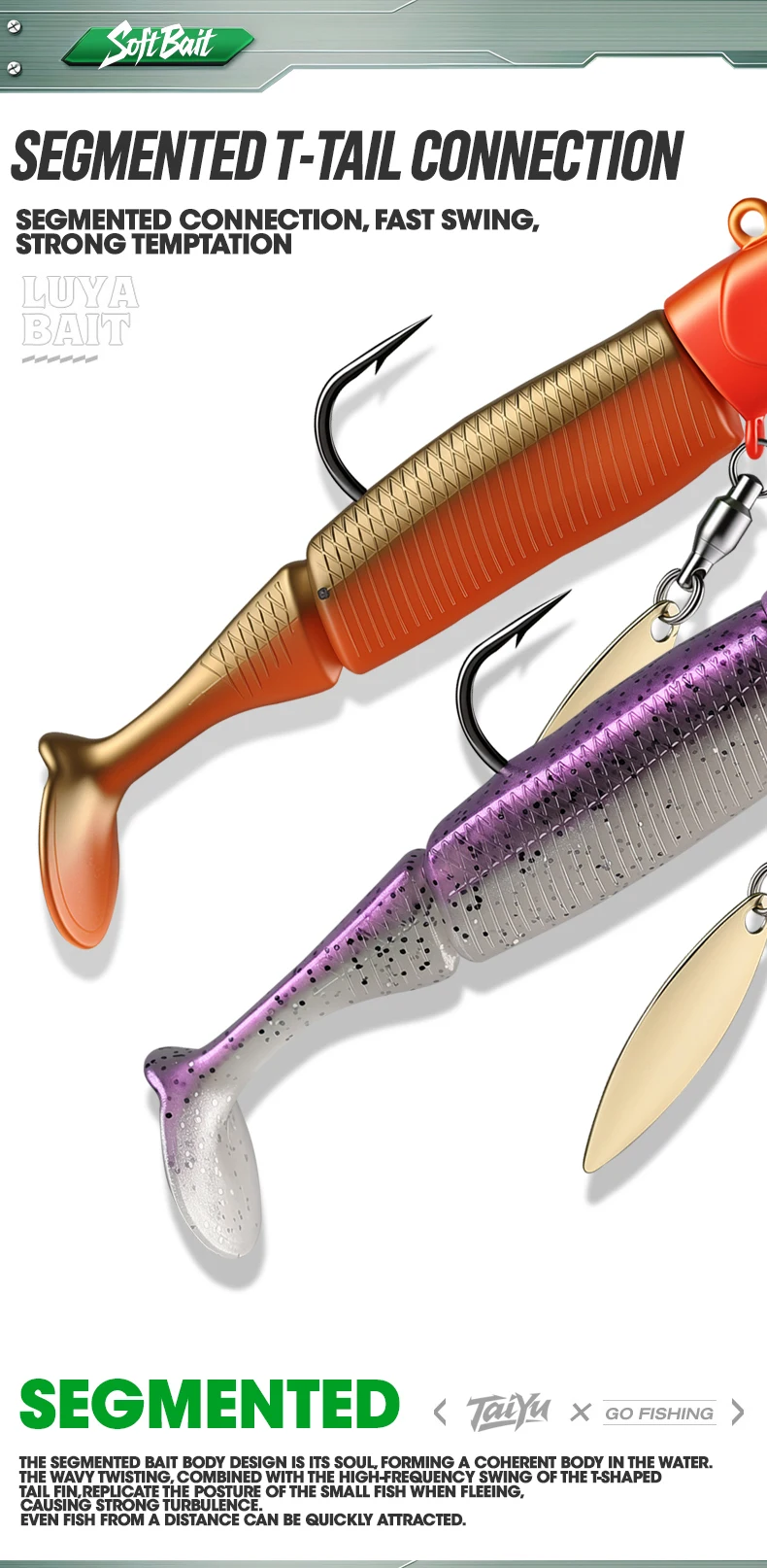 TAIYU Jig Head Soft Fishing Lures 21g T-tail Silicone Lure Wobblers Metal Spinner Spoon Bait For Pike Trout Bass Fishing Tackle