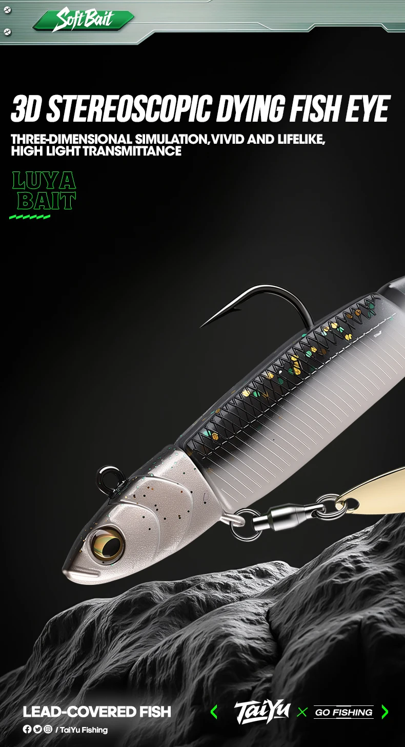 TAIYU Jig Head Soft Fishing Lures 21g T-tail Silicone Lure Wobblers Metal Spinner Spoon Bait For Pike Trout Bass Fishing Tackle