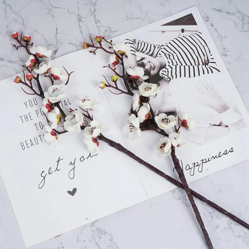 1pc Artificial Flowers Spring Plum Blossom Peach Branch Silk Flowers Home Wedding Party Decoration Christmas Wreaths Accessories